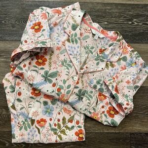 Rifle Paper Company Pajama Set Womans Medium Strawberry Field Poplin Button 2 PC